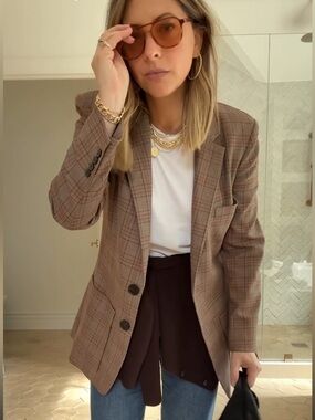 Madewell // Brown Windowpane Wool-Blend Blazer